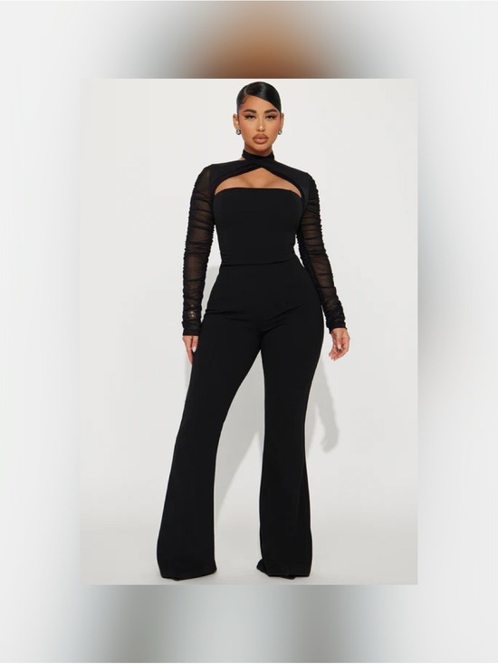 Fashion Nova Pants - High-Rise Black Jumpsuit with Mesh Sleeves
